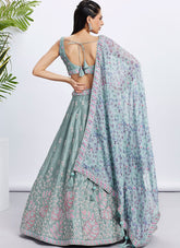 Limegreen Pure Chiffon Engagement Wear Sequins Work Lehenga